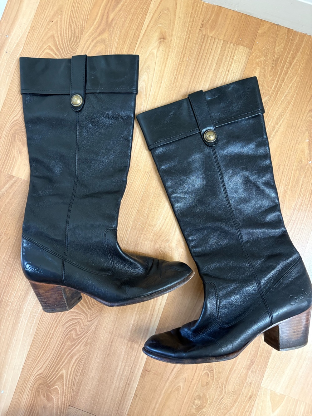 Coach Vintage "Fayth" Black Leather Knee High Riding Boots Size 9.5B